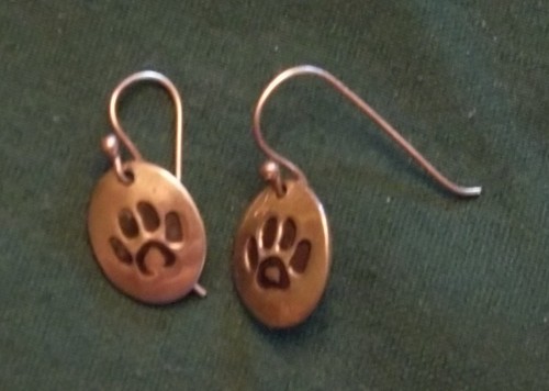 Vintage Far Fetched (.925) Sterling Silver Stamped Oval Paw Print Earrings