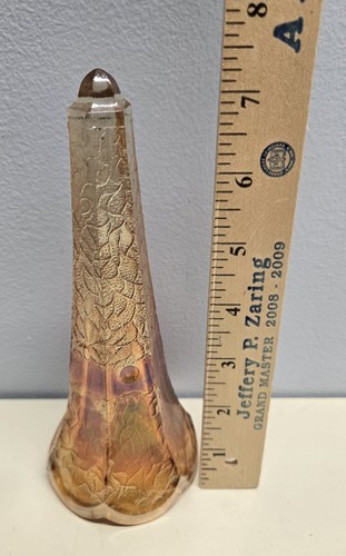 Vintage Jeannette Marigold Crackle Carnival Glass Car Auto Vase NO HOLDER 7.5” - Picture 2 of 9