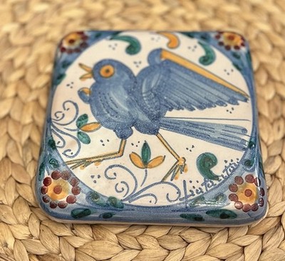 Vintage Terra Cotta Fratantoni For Vietri Bird Tile/trivet Italian Hand Painted
