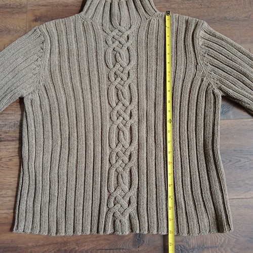 LL Bean Cable Knit Chunky Fisherman Sweater Women’s Lg Brown Roll-Hem Mock Neck - Picture 11 of 14