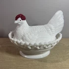 Vintage Westmoreland Milk Glass Hen On Nest Fancy Lace Base 7.75"x6.50 LARGE
