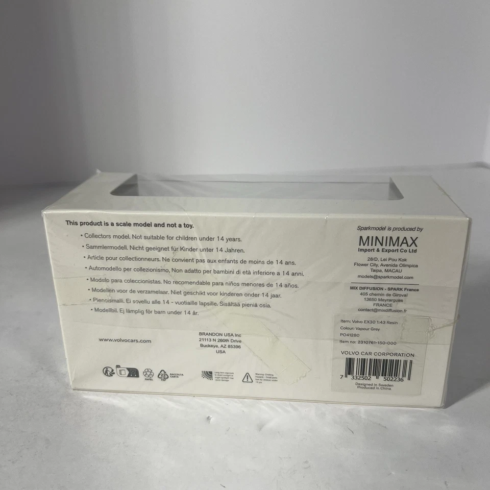 全新树脂模型汽车 1/43 沃尔沃 EX30 2024 - 蒸汽灰色 - lim。 — 第 4/4 张图片