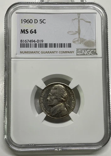 1960-D Jefferson Nickel 5c NGC MS 64 Mint State Uncirculated Coin