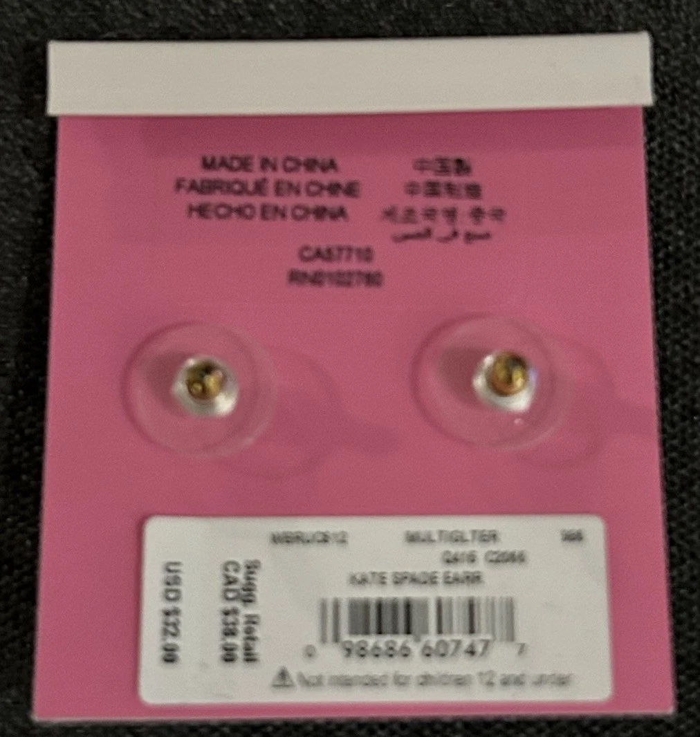 Orecchini nuovi con etichette Kate Spade quadrati mini glitter borchie confetti multicolore