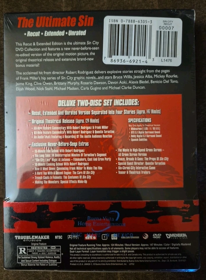 Sin City (DVD) Special Edition - Recut, Extended, Unrated - NEW - SEALED - Image 2 of 2