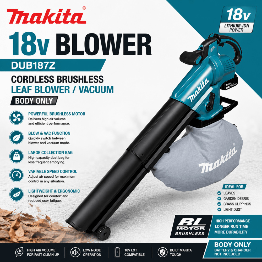 My Store Black Makita Dub187z Cordless Leaf Blower/Vacuum Cleaner 18 V (Without Battery, Without Charger) - Image 6