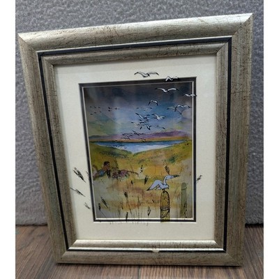 Jean-Pierre Weill 3D Shadow Box Glass Art Beach Seagulls Coastal Framed 10x8