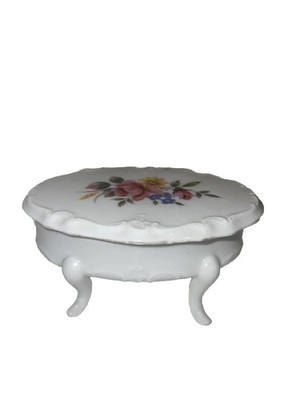 Vintage Ceramic Footed Oval Floral Trinket Box ￼ fun