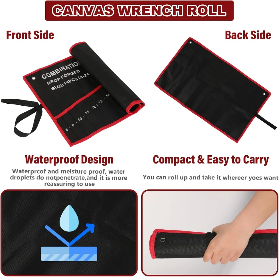 Wrench Roll up Pouch Wrench Organizer Bag with Handle Wrench Organizer Tool Hold - Image 4 of 4