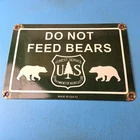 Vintage Entrance Sign - Forest Service DO NOT FEED BEARS Gas Pump Porcelain Sign