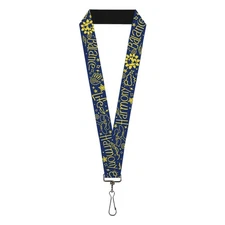 Buckle-Down Lanyard, Harmony Balance Life Icons Collage Blue Yellow, Elastic