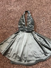 Satin Green Deep V Halter Top Mini Party Tie Dress