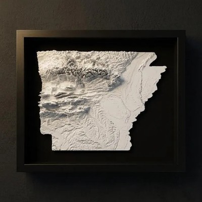 3D Arkansas Map Wall Art: Topography in Black Wood Frame