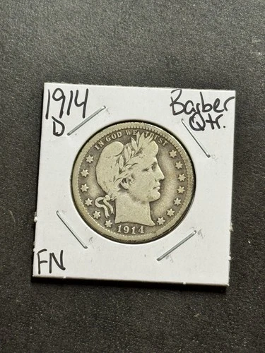 1914 D Barber Silver Quarter Nice FN Fine U.S. 25c Type Coin (Raw18280)