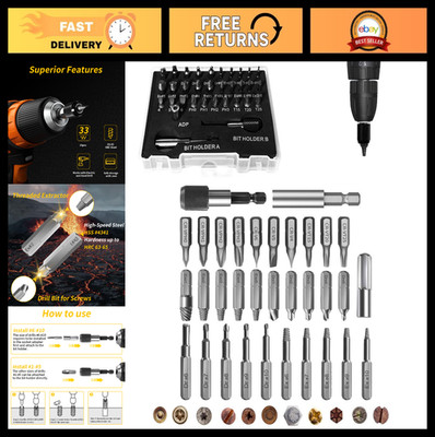 33PCS Screw Extractor Set - Easy Out Broken Bolt & Stripped Screw Remover Kit, H