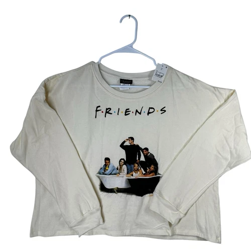 OFF WHITE Felpa oversize cropped vasca da bagno Friends serie tv panna XL nuova con etichetta