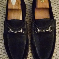 Gucci Black Suede Horsebit Loafer Men's Dress Shoes Slip On Size