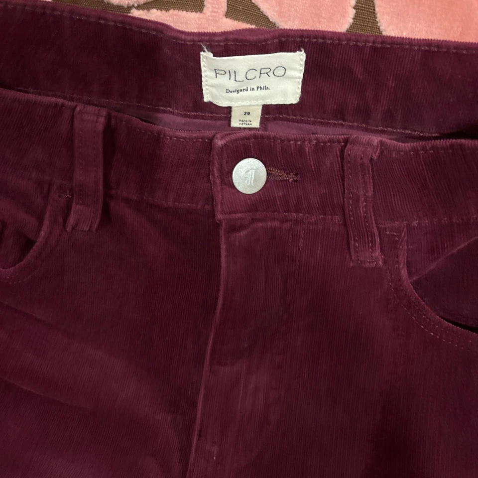 Обтягивающие бордовые вельветовые джинсы Pilcro с высокой талией размер 29 - Изображение 4 из 4