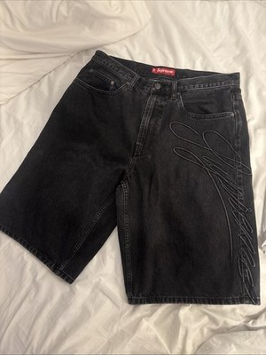 Supreme Script Baggy Denim Short 'Washed Black' SS24 Size 34 (Pre