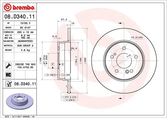 2x BRAKE DISC 08.D340.11 FOR MERCEDES-BENZ M 104.943 2.8L M 104.991 3.2L 6cyl SL - Image 2 of 4