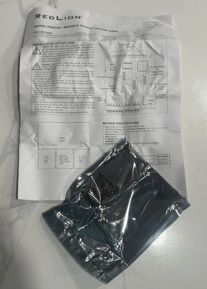 Redlion PAXCDC40 - NEW- MODBUS Output Option Card UPC 31OCT24 FREE SHIPPING  - Image 3 of 4