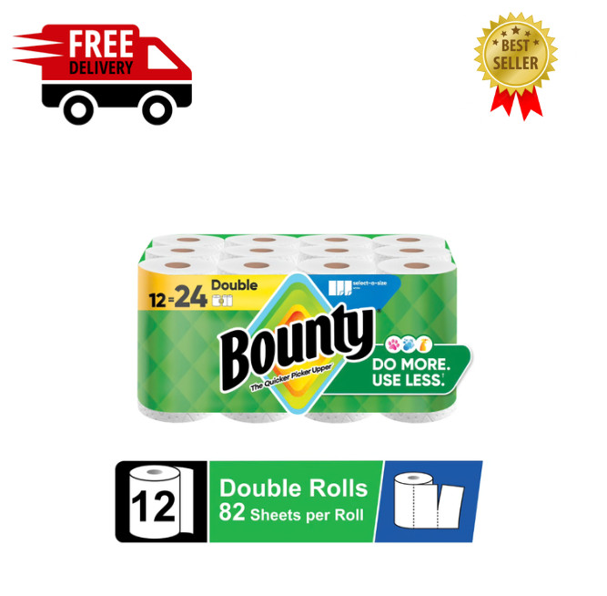 Bounty Select-A-Size Paper Towels, White, 12 Double Rolls = 24 Regular Rolls