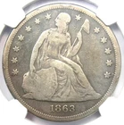 1863 Seated Liberty Silver Dollar Civil War $1 - NGC Fine Detail - Rare Date!