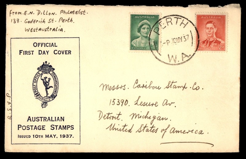 Mayfairstamps Australia FDC 1937 Perth postage stamps to Detroit MI USA First Da