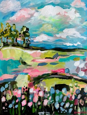 Whimsical Modern Art Acrylic Painting Landscape 9x12: LINDSAY KING SMITH