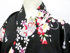 JAPANESE KIMONO YUKATA BLACK 163.5cm 5 ft 4 in COTTON EE7916