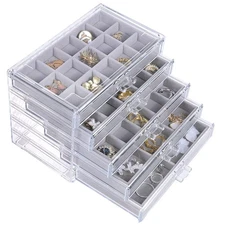 Earring Jewelry Organizer with 5 Drawers, Birthday Present, Clear Acrylic Jew...