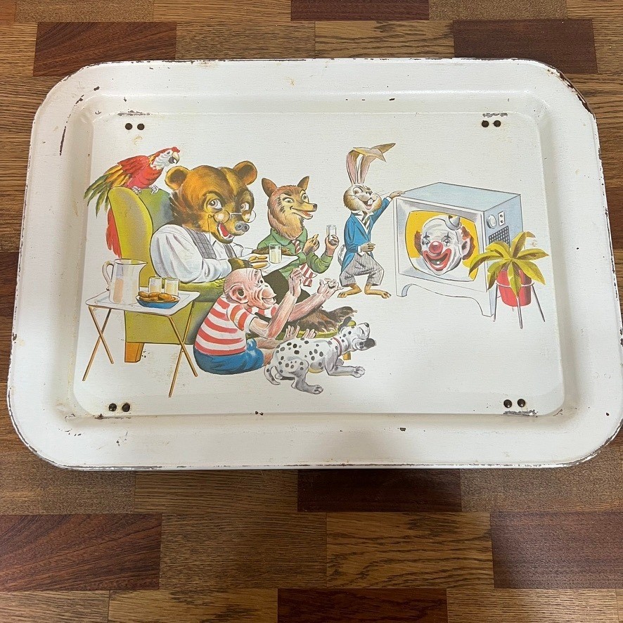VTG 90s Fold Up Cartoon Animal Kids Metal Floor Lap TV Food Tray
