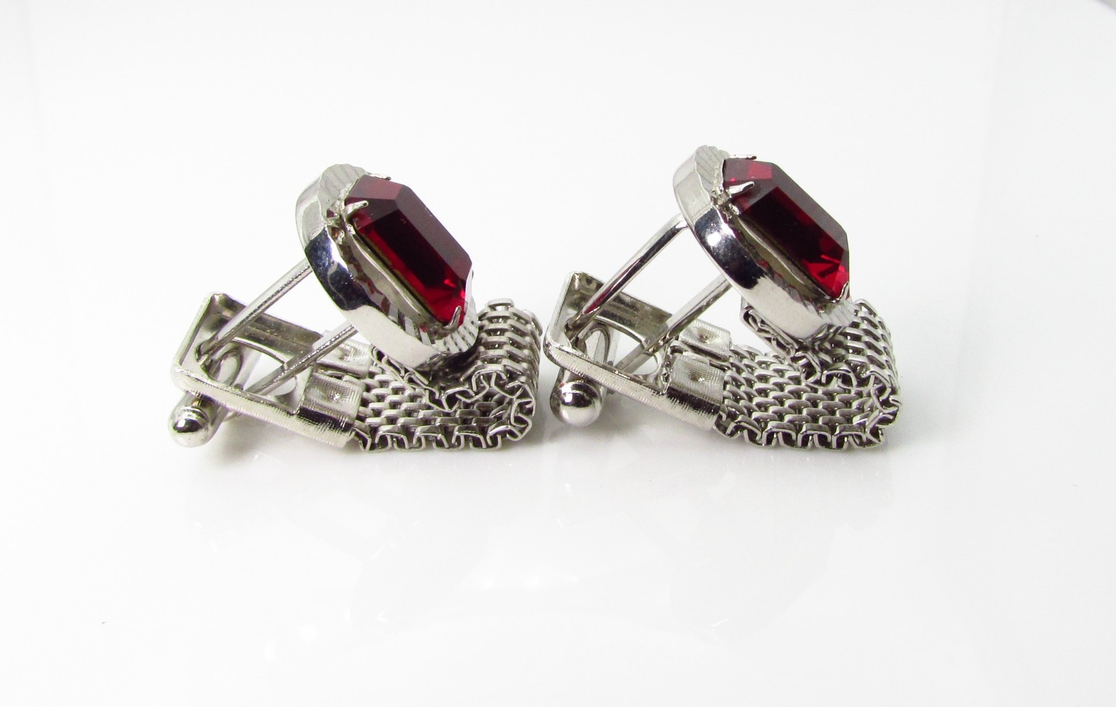 Silver Tone Wrap Cufflinks with Rectangle Faceted… - image 5