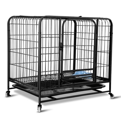 Metal Heavy Duty Dog Cage Pet with Wheels and Crate Tray for Kennel Black  S/M/L