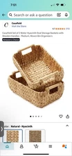 Casafield Hyacinth Storage Baskets 2-Pack W/ Wooden Handles Medium Natural