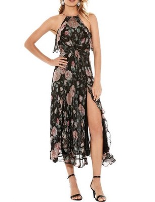 Zimmerman Master Flute Silk Dress Size:1(US:4) Ruffle GoldThread Front Slit $750