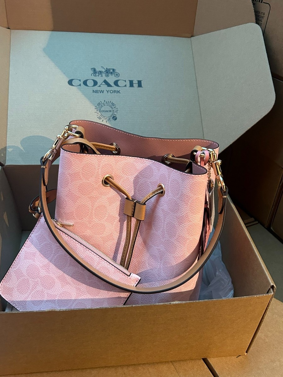 Coach Rowan Bucket Bag CEA23 Signature Powder Pink Charms
