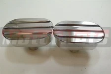 2x Polish FIN Oval Aluminum Valve Cover Breathers Chevy Ford Mopar HotRatRod SBC