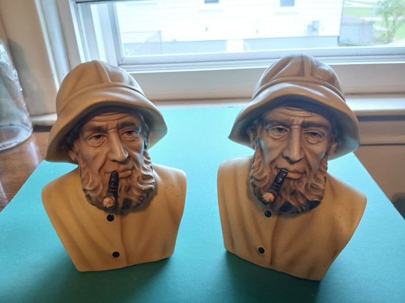 Fisherman Head Bookends Vintage..