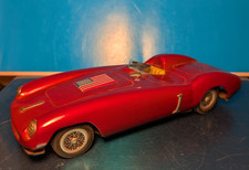 VTG RARE BANDAI 1954 FERRARI 750 MONZA, Race Car, US FLAG 1 TIN FRICTION 8 Inch
