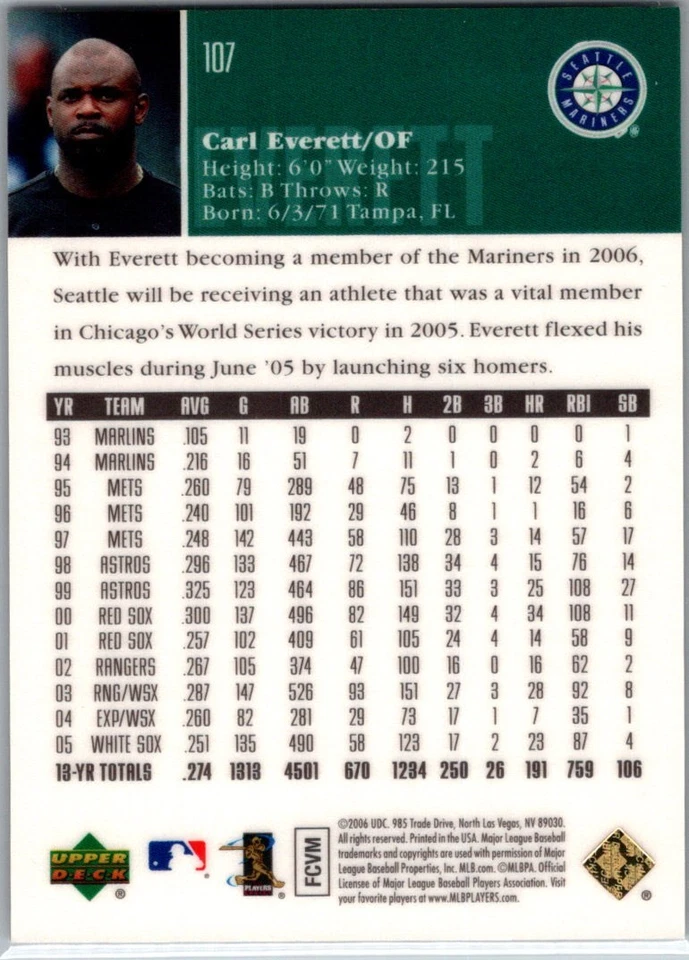 Upper Deck Special 2006 F/X - Carl Everett #107 rojo/50 Miami Marlins Foto 2 de 2