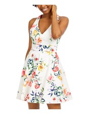 CITY STUDIO Womens Fit + Flare Mini Dress White Sleeveless V Neck Juniors 5