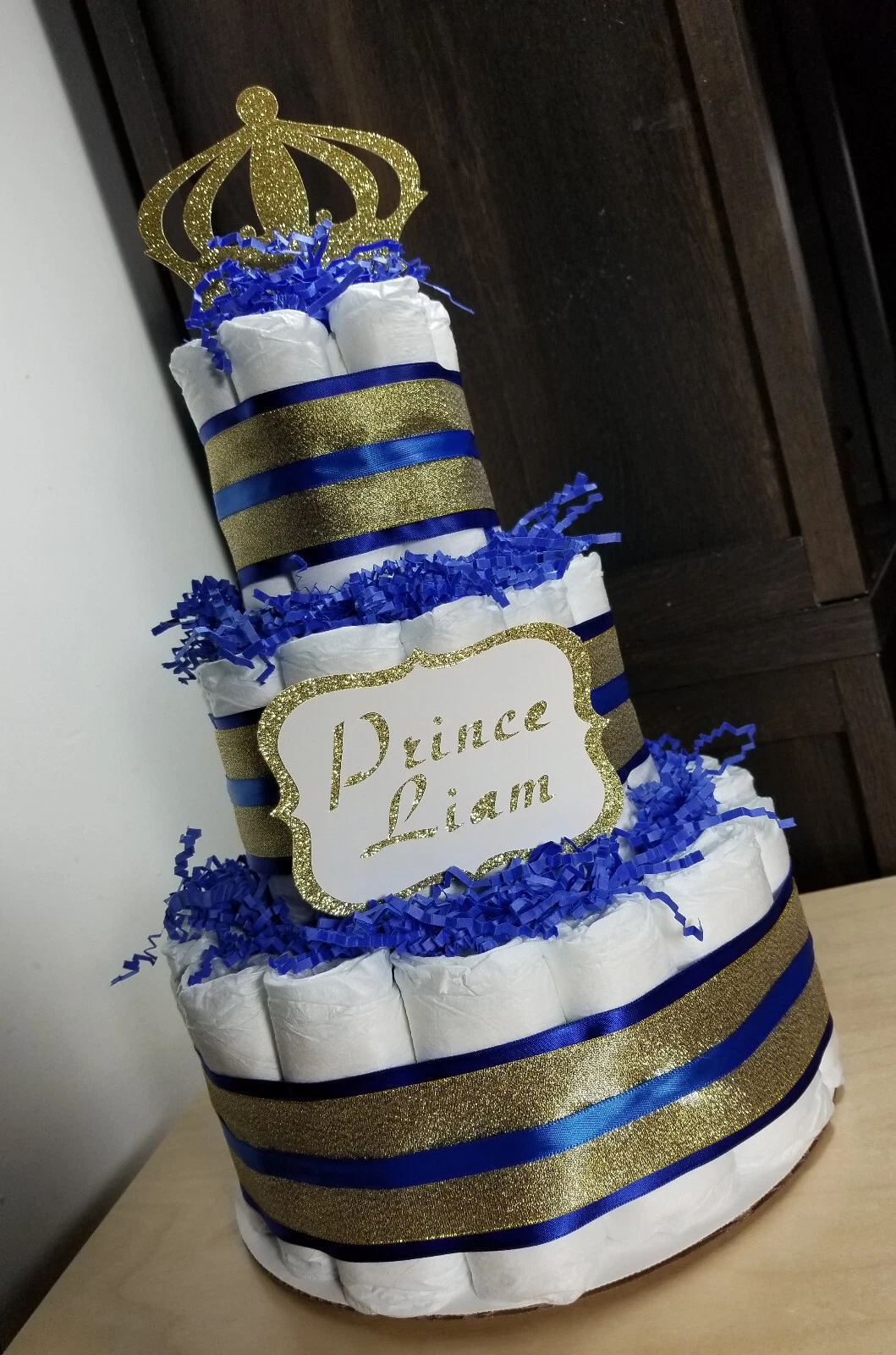 Diaper Cake Royal Blue, Red, Black Prince Theme Diaper Cake for Baby Shower