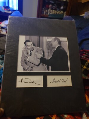 President Gerald R. Ford and Bob Dole Signed white Cards and Photo A.A.H. coa