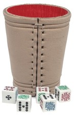White Poker Dice Clubs Ace w/Pouch Real Leather Compact Dice Cup Natural Red
