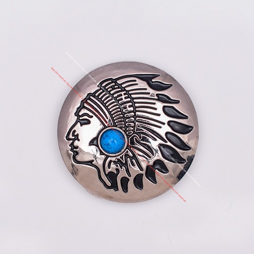 10X Indian Chief Turquoise Leathercraft Concho Clothes Connector Sewing Button - Picture 4 of 51