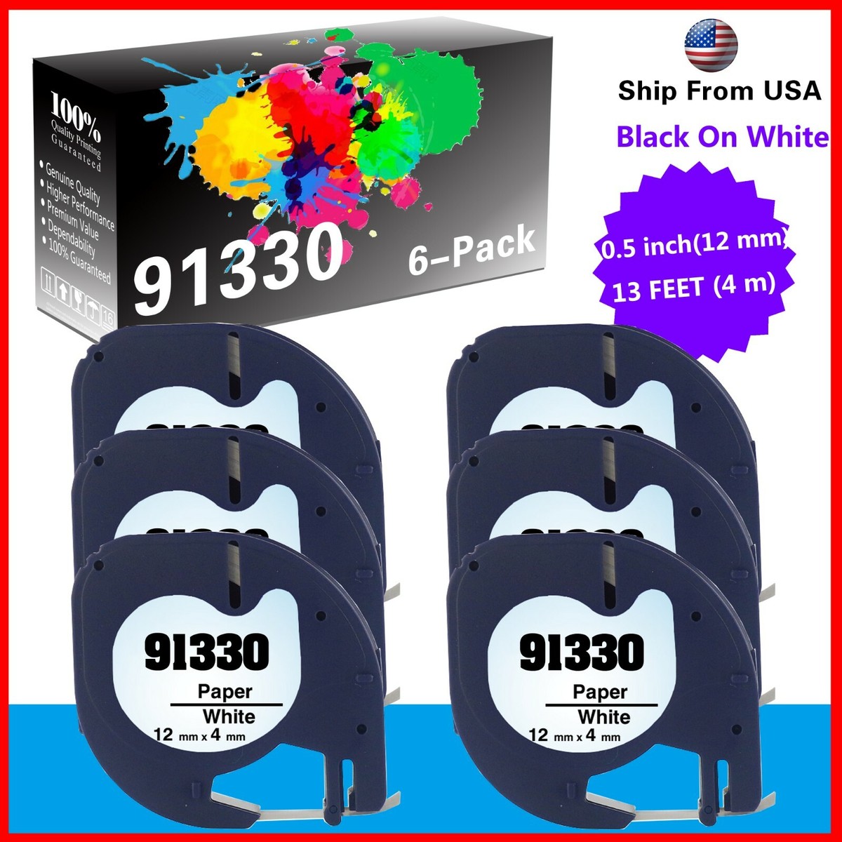 6 PK 91330 Label Tape use for DYMO LetraTag QX 50 XR XM 2000 Plus
