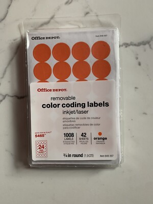 Office Depot Removable Round Color-Coding Labels, 3/4'' Diam, Orange, 1008-Pack