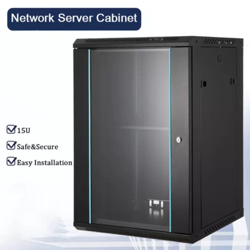 19 Zoll Netzwerkschrank Serverschrank Rack 15HE Wandschrank Wandgehäuse Schwarz