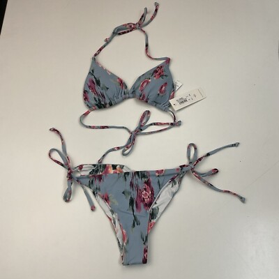 PHAX SWIM Floral Haze Triangle Top And Reversible Tie Side Bottom Set - Small